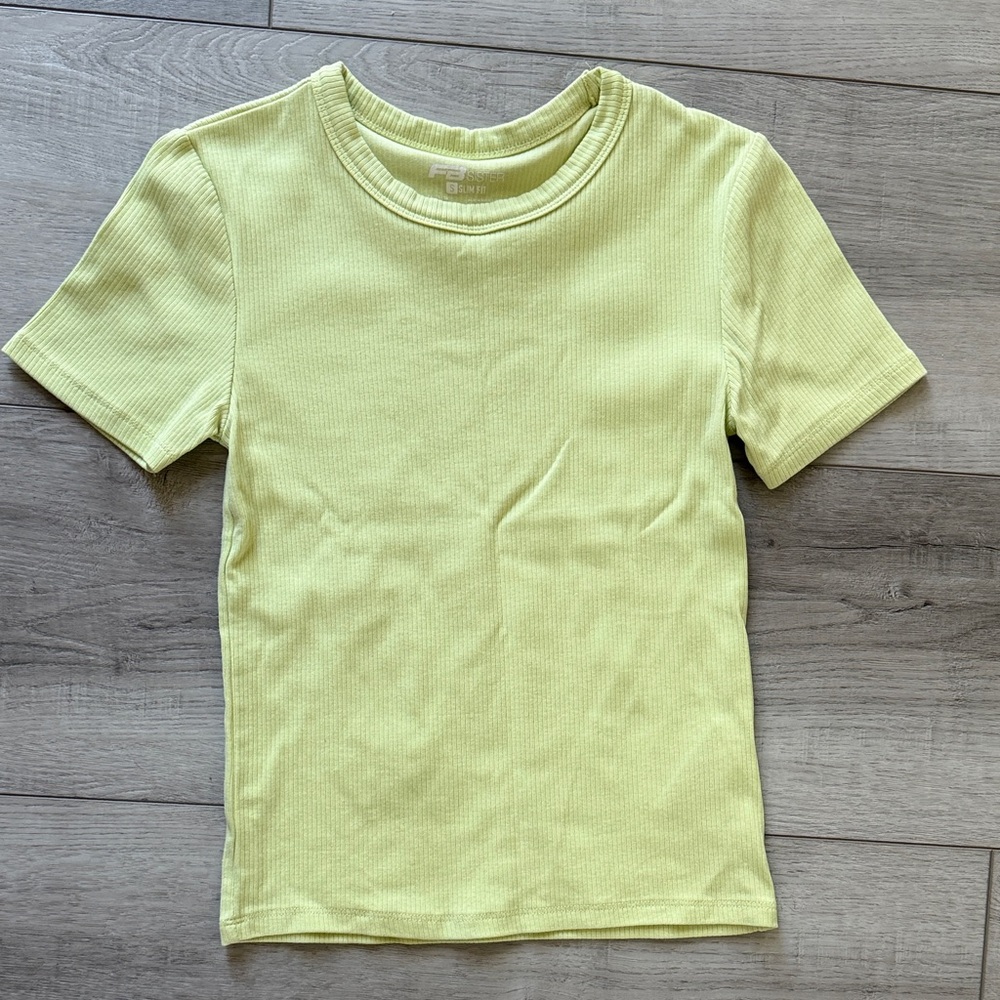 Lime Green Ribbed Shirt Size S NWOT